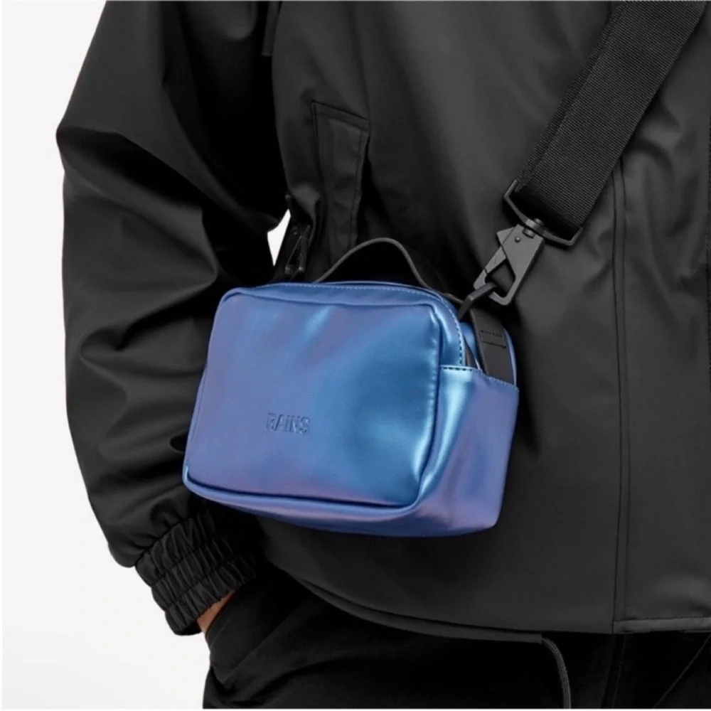 RAINS micro box Blue laser Crossbody Bag